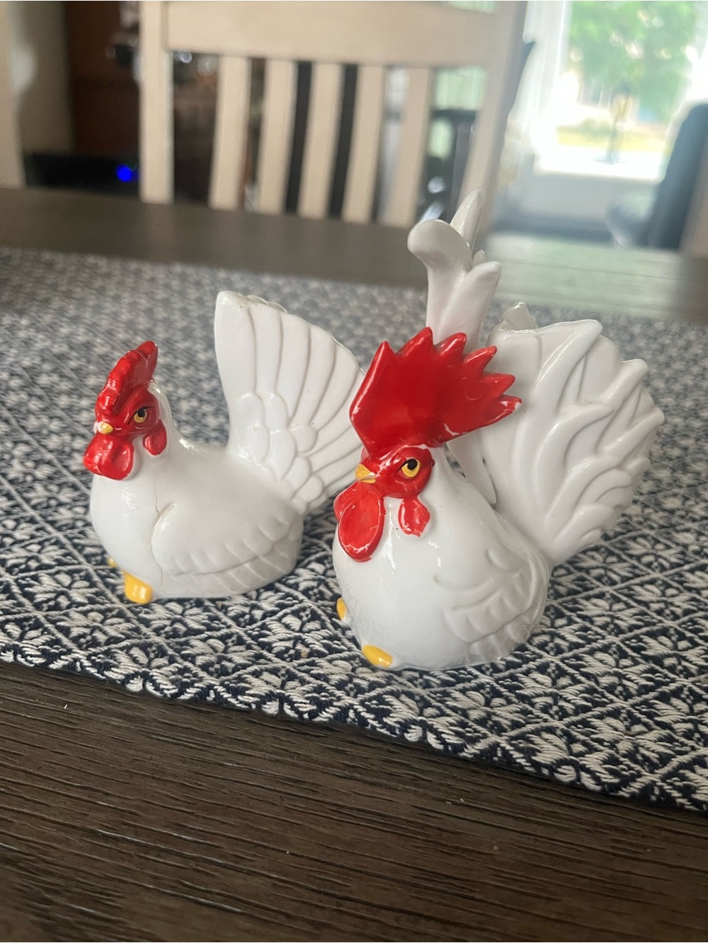 White Ceramic Rooster Salt & Pepper Shakers - Red Comb